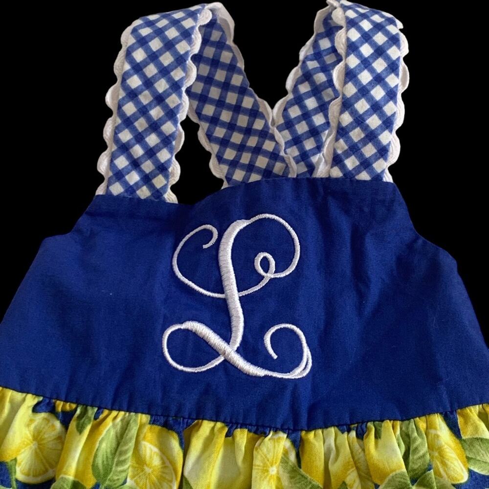 Easter Dress Size 2T Lemon 🍋 Polka Dot Cotton Dress Letter L - Picture 3 of 10